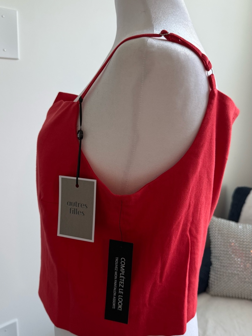Red Button-Front Spaghetti-Strap Cami - Picture 2 of 6